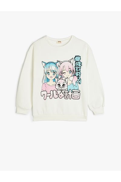 Koton Anime Printed Crew Neck Cotton Long Sleeve Raster Sweatshirt