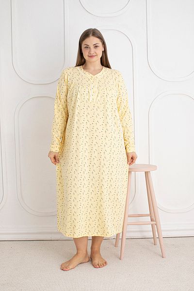 SEBOTEKS 100% Cotton Seasonal Fabric Long Sleeve Plus Size Mother's Nightgown 813