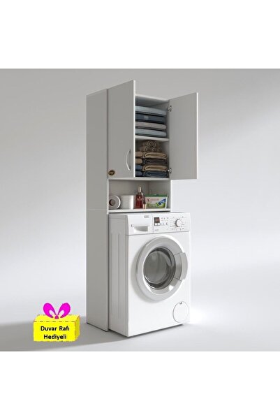 Kenzlife Çamaşır Makinesi Dolabı Sinem Byz 180*066*30 Banyo Arkalıklı + Tekli Duvar Rafı Hediyeli