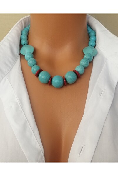 LemaStone Turquoise Turquoise and Red Coral (Aaa Quality) Natural Stone Necklace
