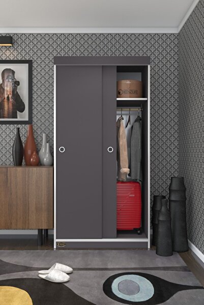 Kenzlife Gardırop Sürgülü Kapaklı Kapılı Karanfil090 Gri Gardolap Dolap