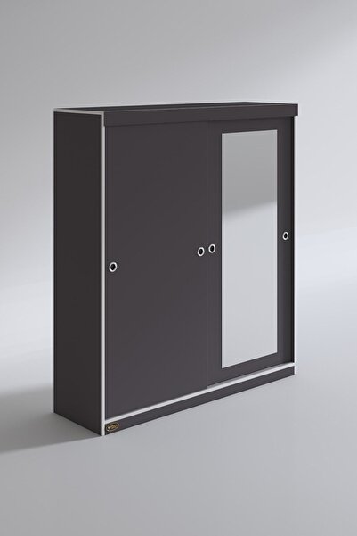 Kenzlife Gardırop Sürgülü Kapaklı Kapılı 160 Papatya Gri Aynalı Gardolap Dolap