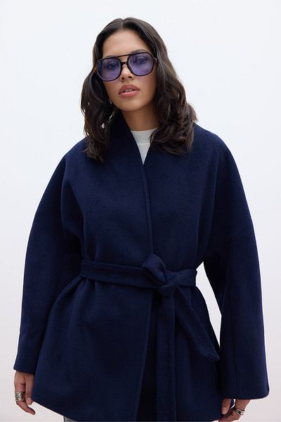 Manuka Palton cu caju în stil kimono bleumarin