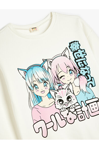 Koton Anime Baskılı Bisiklet Yaka Pamuklu Uzun Kollu Şardonlu Sweatshirt