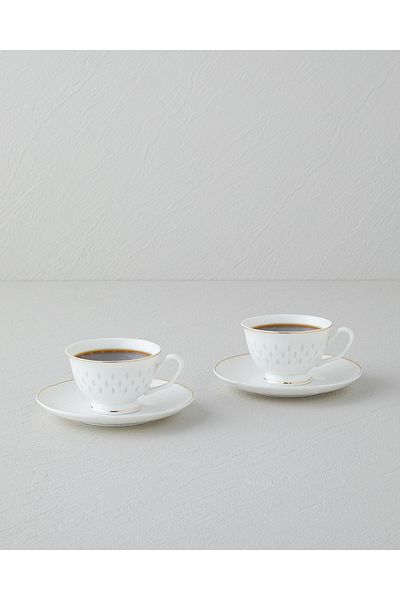 English Home Flare New Bone China - Set cești de cafea din 4 piese pentru 2, auriu