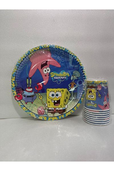 Cadde Süs Sunger Bob Set of 8 Paper Plates and Cups