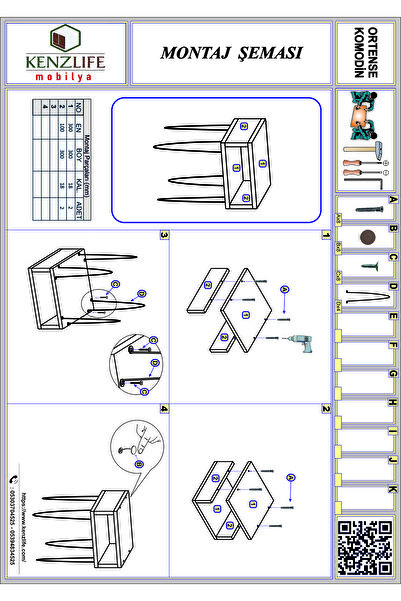 Kenzlife Komodin Ortense Gri Komidin 44*29*29 Metal Ayaklı Orta Zigon Sehpa Minik Boy (M)