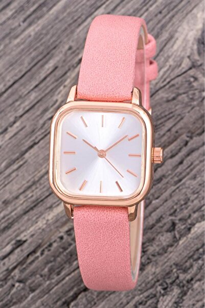 Oleydi Kadın Genç Kız Kol Saati Pembe Renk Minimal Deri Kordonlu Gold Kasa ST...