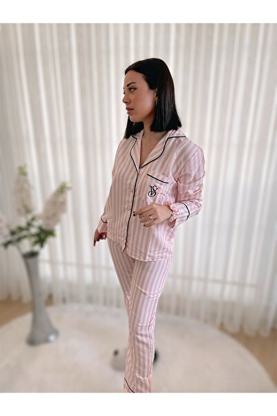 Butik Pembe Çizgili VS Pijama Takımı