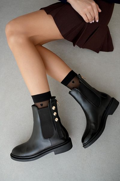 selinshoes Lucie Side Rubber Detailed Women's Zippered Boots with Buckle Accessories - Black