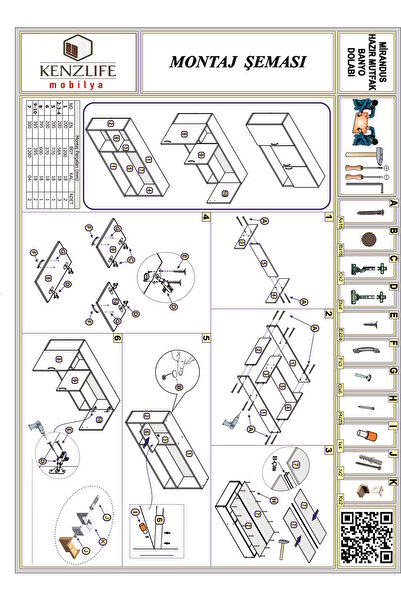 Kenzlife Hazır Mutfak Mirandus22 Byz 060*120*22 Mutfak Banyo Dolabı Kapaklı Raflı