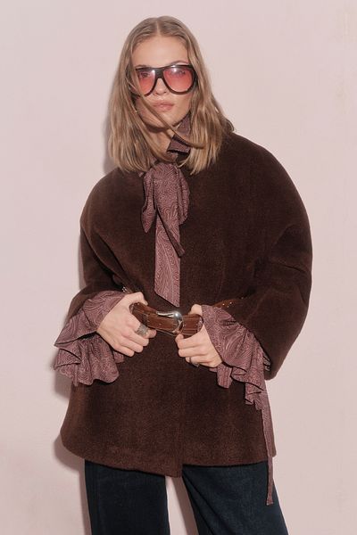 Manuka Brown Thick Stamped Kimono Coat