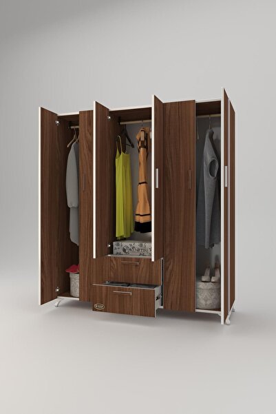 Kenzlife Gardırop 6 Kapaklı Kapılı 2 Çekmeceli Glayör 168*150*42 Cvz Ayaklı Gardolap Dolap