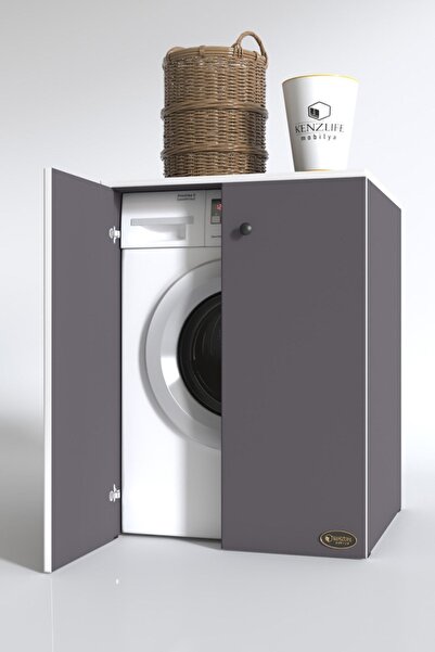 Kenzlife Çamaşır&Kurutma Makinesi Dolabı Büyük Boy Kapaklı Lubmila Gri 100*80*70 Banyo Kapaklı Arkalıksız