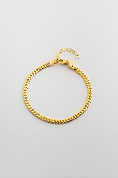 So CHIC... Klasik 18 Ayar Sarı Altın Kaplama 19 Cm Gümüş Gurmet 3 Mm Zincir Bileklik