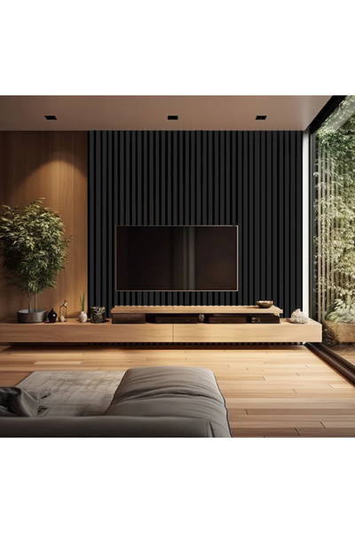 Karaağaç Mimarlık 100x275 Akustik Ahşap Duvar Paneli, 8mm Mdflam, Antrasit-8m...