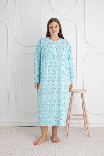 SEBOTEKS 100% Cotton Seasonal Fabric Long Sleeve Plus Size Mother's Nightgown 813