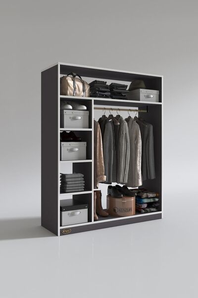 Kenzlife Giysi Dolabı Necmettin 150*120*40 Gri Gardırop