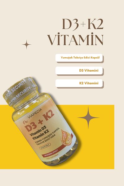 Viapecia D3+K2 Vitamin D3 Vitamin K2 Soft Supplement Capsule 60 Pieces