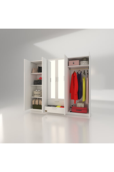 Kenzlife Gardırop 6 Kapılı Çekmeceli Begonvil210 Byz Aynalı Kapaklı Gardolap Dolap