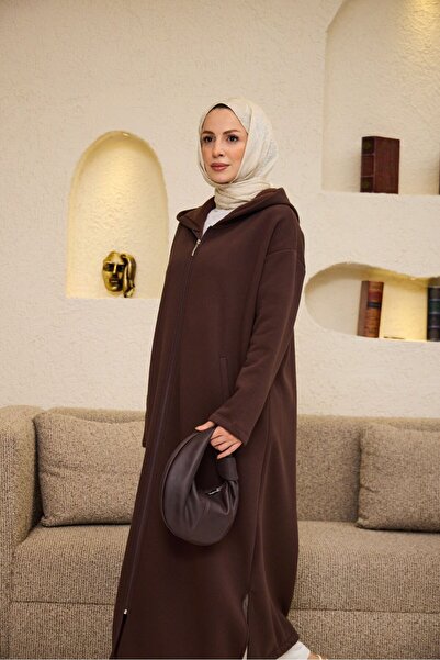 Qimene içi şardonlu ip detaylı cepli ferace  110cm