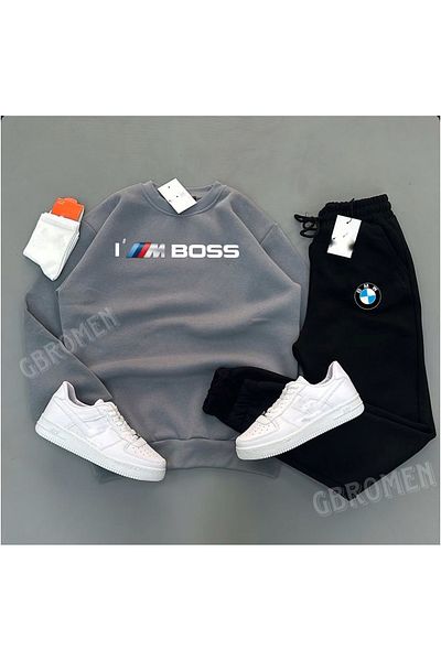TEXTURA New Season Bmw Printed 3 Thread Crew Neck Sweatshirt-Sweatpants Set Combination