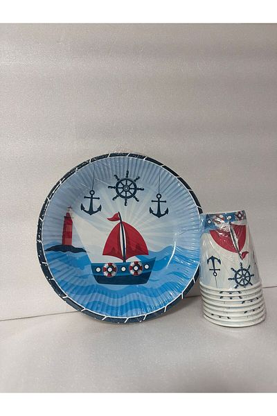 Cadde Süs Sailor Set of 8 Paper Plates and Cups