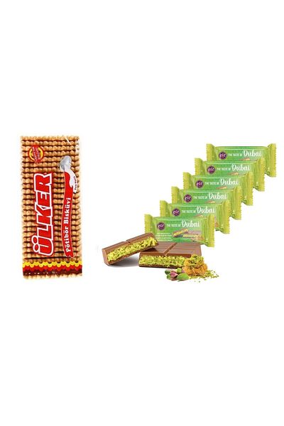 Ülker Pötibör 175 g - Plain Elite Dubai Chocolate 90 g * 6 Pieces (2 Key Chains)
