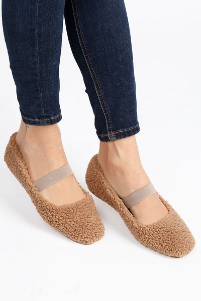 RENKLİBUTİK PLUSH FEATHER TAPE DETAILED WOMEN'S HOME SHOES FLAT SHOES
