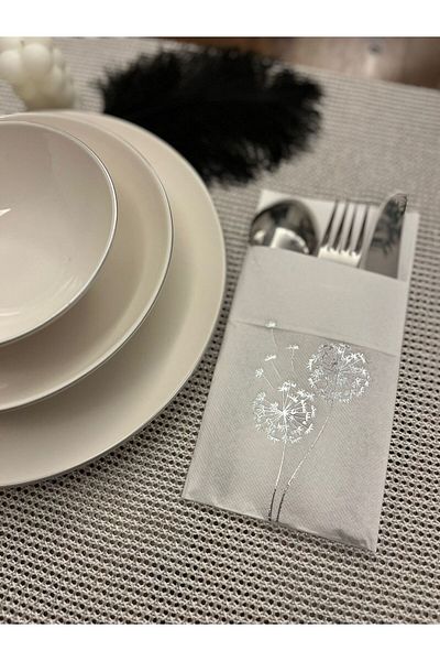 kidspartim Silver Gilded White Pocketed Chicory Blossom Napkin 12 Pieces