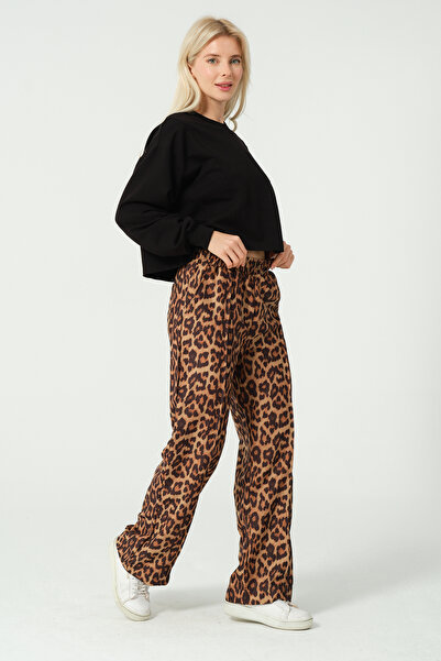 Maon Leopar Desenli Beli Lastikli Pantolon