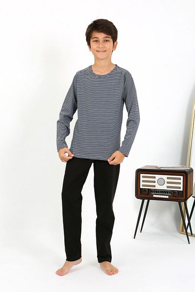 Akbeniz Σετ Πιτζάμες Boy's Grey Combed Cotton - Μακρυμάνικο 20438