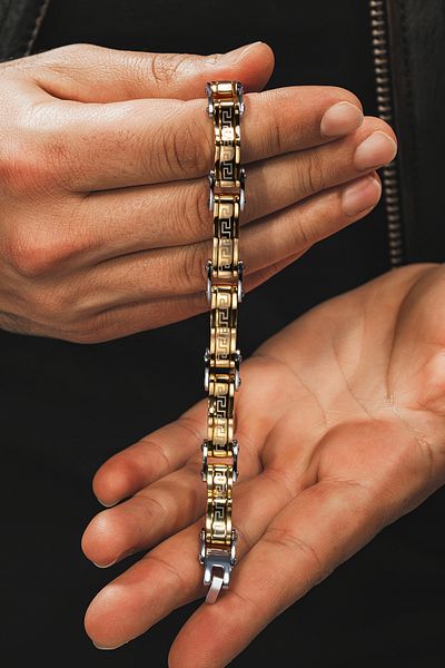 OSMANLI GÜMÜŞ Grek Wavy Steel Yellow Men's Bracelet Imprint Cblaltgrek1
