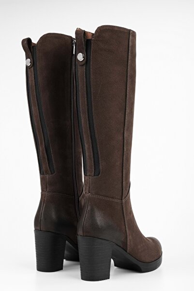 Shoeberry Dámské hnědé boty na podpatku z pravé semišové kůže