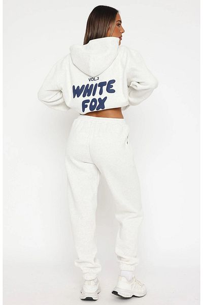The Champ Clothing White Fox Women - بنطال رياضي مطبوع باللون الرمادي الفاتح Vol 3 مع جيوب بخصر مطاطي