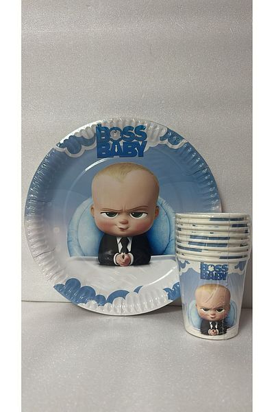 Cadde Süs Boss Baby Set of 8 Paper Plates and Cups