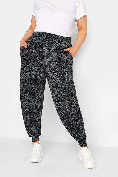Stil Diva Pantaloni de sport din lycra cu model de mărime mare, cu buzunare elastice pe picioare și talie elastică 143411