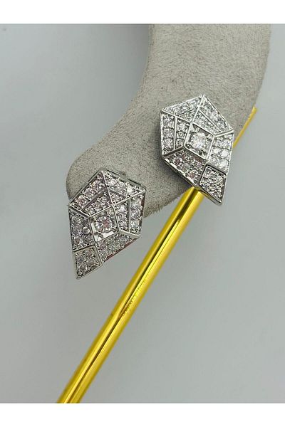 MyladyAccessoriess Zircon Stone Detailed Triangle Earrings (Brass Plated) Gold
