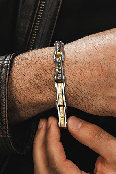 OSMANLI GÜMÜŞ سوار رجالي من الفولاذ باللون الأصفر من Grek بصمة Cblaltgrek1