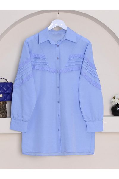 Modamorfo Modrá košile - oversize knoflík, rameno a přední vroubkování