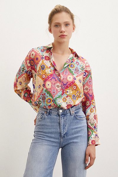 Never more Fuchsia Patterned Voile Shirt