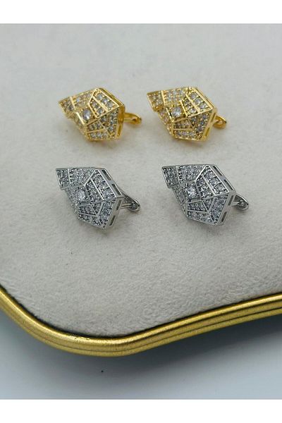 MyladyAccessoriess Zircon Stone Detailed Triangle Earrings (Brass Plated) Gold
