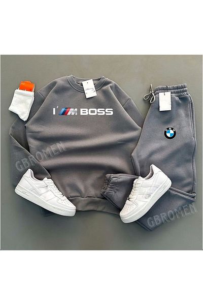 TEXTURA New Season Bmw Printed 3 Thread Crew Neck Sweatshirt-Sweatpants Set Combination