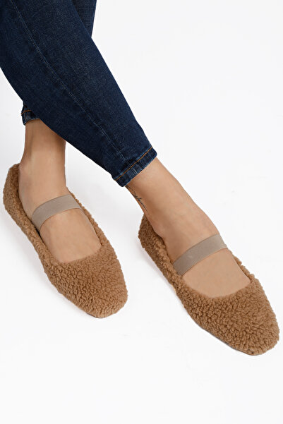 RENKLİBUTİK Γυναικεία παπούτσια για το σπίτι με λεπτομέρεια από βελούδινη τρίχα, μπαλέτο