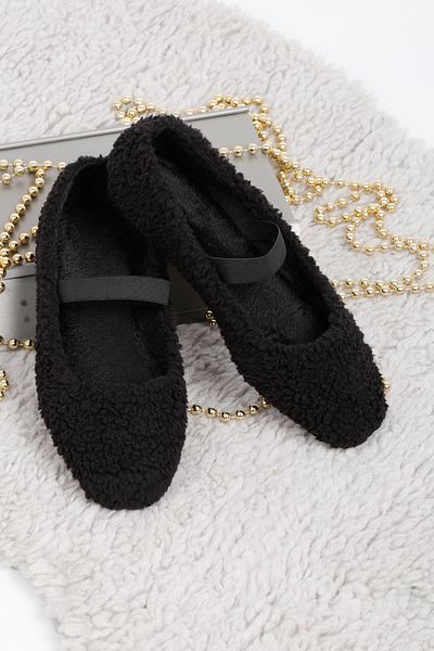 RENKLİBUTİK PLUSH FEATHER TAPE DETAILED WOMEN'S HOME SHOES FLAT SHOES