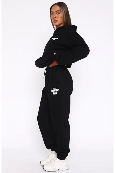 The Champ Clothing Pantaloni de sport pentru femei Wf, negru, cu talie elastică, buzunar alb Vol 3, cu picioare imprimate