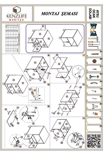 Kenzlife Ocak Dolabı Aysu Crd 85*60*57 Mutfak Modül Mini Fırın Mikrodalga Banyo Ofis