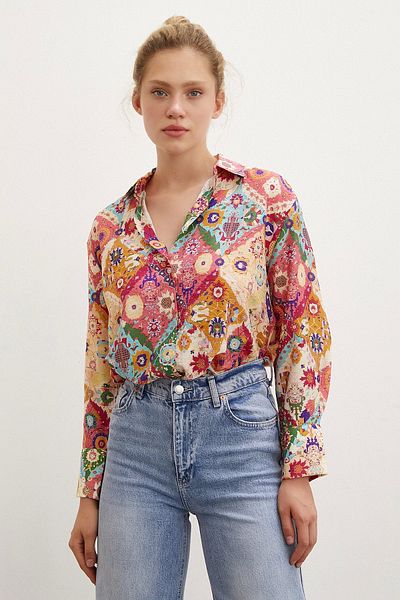 Never more Fuchsia Patterned Voile Shirt