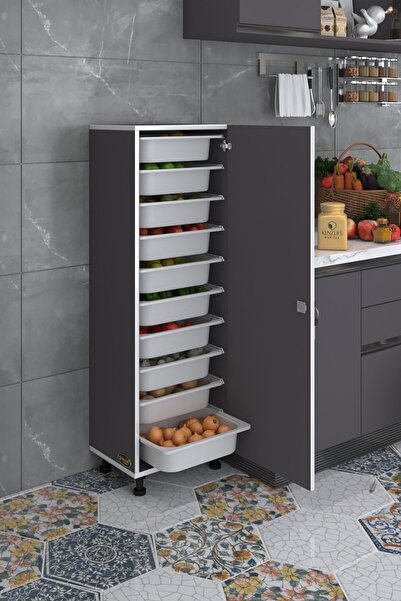 Kenzlife Sepetli Kilitli Mutfak Dolabı Ruberukilit Gri 134X45X30 Banyo Çamaşır Beyaz 10 Lu Sepet
