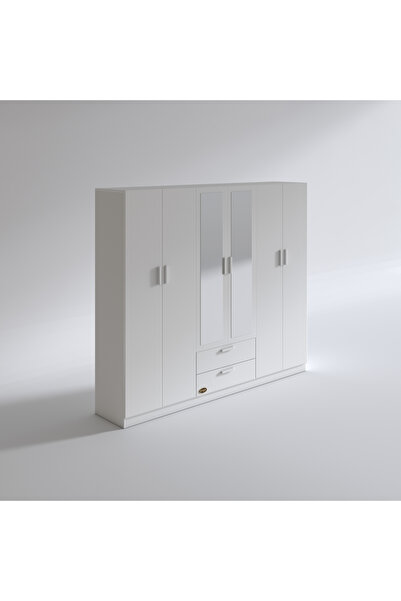 Kenzlife Gardırop 6 Kapılı Çekmeceli Begonvil210 Byz Aynalı Kapaklı Gardolap Dolap